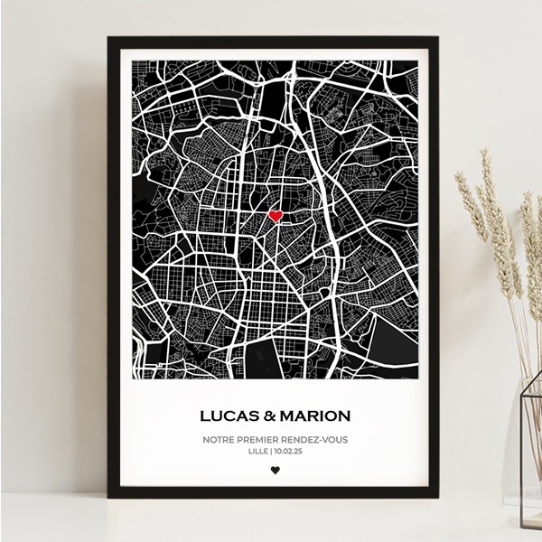 Affiche Carte de l’Amour avec Localisation Personnalisée