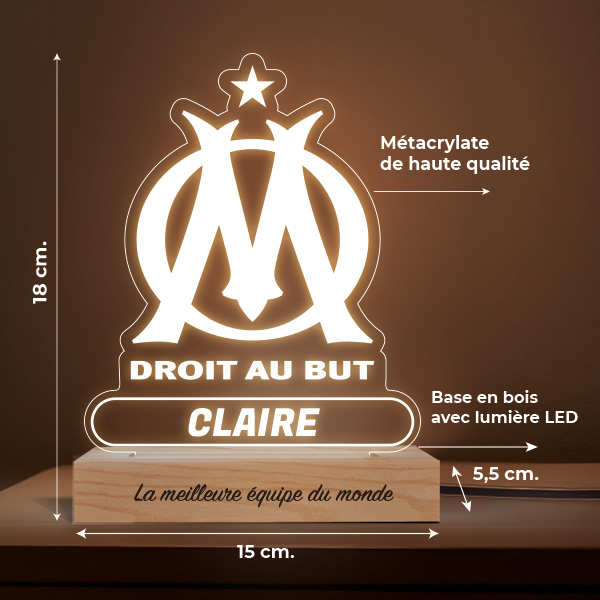 Lampe avec Écusson Olympique de Marseille (OM) personnalisée