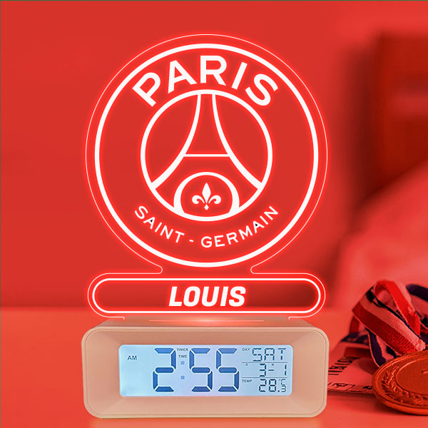 Réveil avec Lumière et Écusson Paris Saint-Germain (PSG) personnalisé