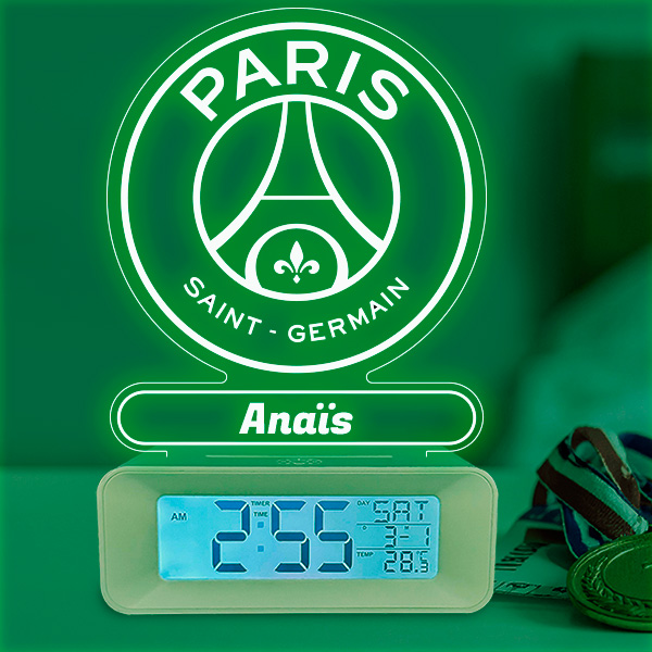 Réveil avec Lumière et Écusson Paris Saint-Germain (PSG) personnalisé