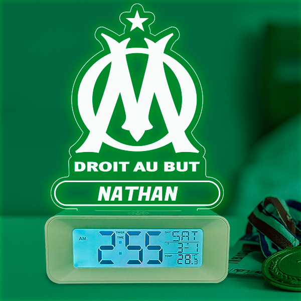 Réveil avec Lumière et Écusson Olympique de Marseille (OM) personnalisé