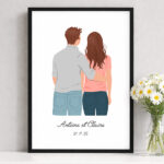Vignette de Affiche avec illustration personnalisée de couple de dos