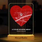 Vignette de Lampe Carte de l’Amour personnalisée avec localisation et textes