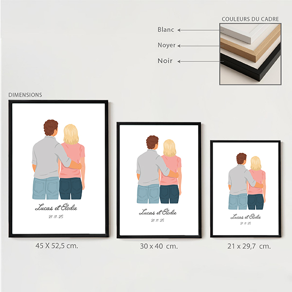 Affiche avec illustration personnalisée de couple de dos