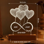 Vignette de Lampe Infini Cœurs avec Noms et Date personnalisée