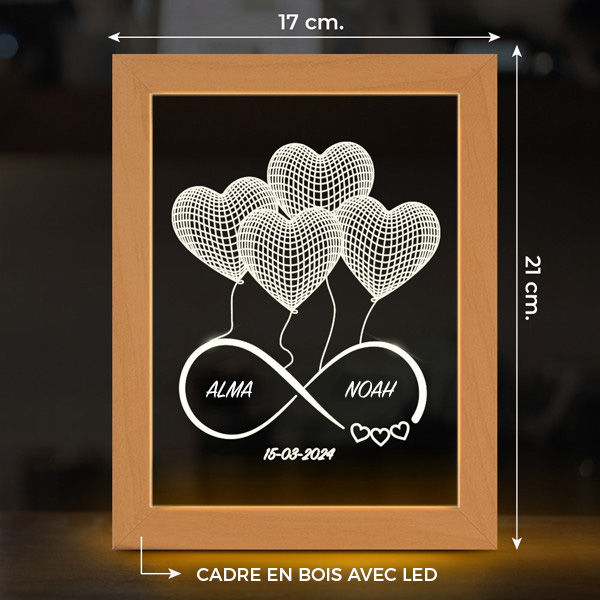 Lampe Infini Cœurs avec Noms et Date personnalisée
