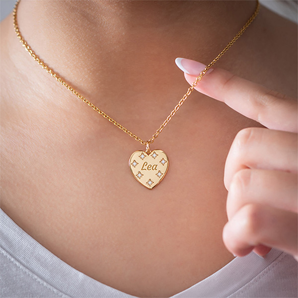 Collier Cœur avec Strass et Texte personnalisé