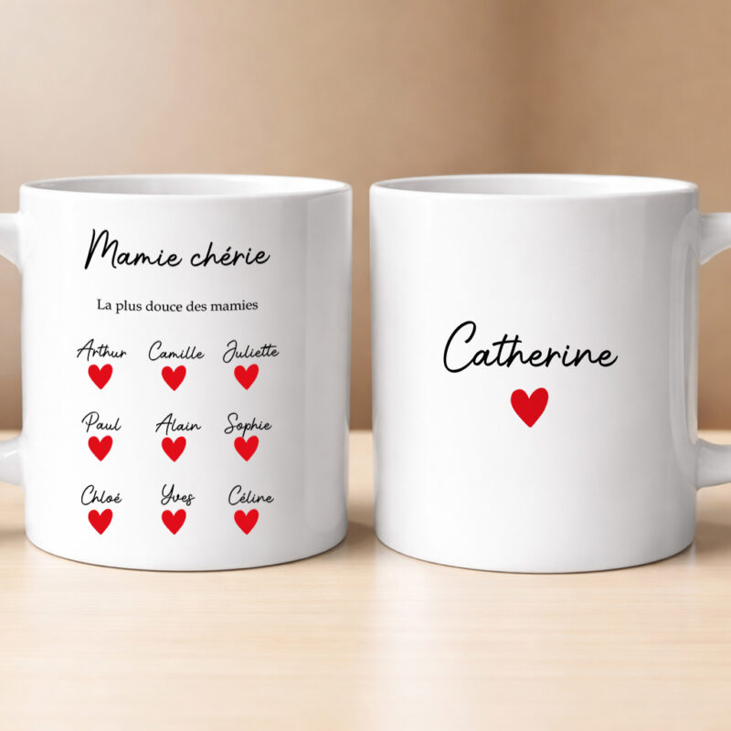 Mug avec texte, cœurs et prénoms personnalisés