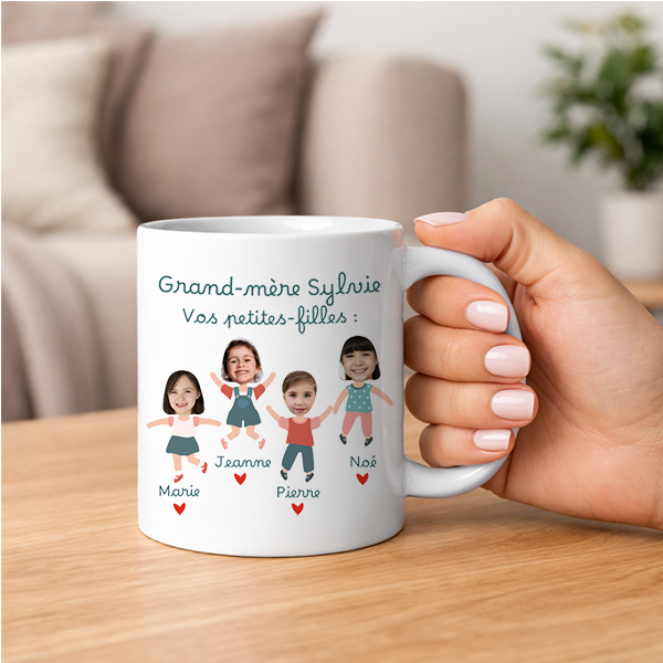 Mug avec texte, prénoms et personnages créés à partir d’une Photo personnalisés