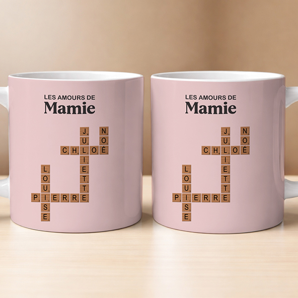 Mug design Scrabble avec texte et prénoms personnalisés