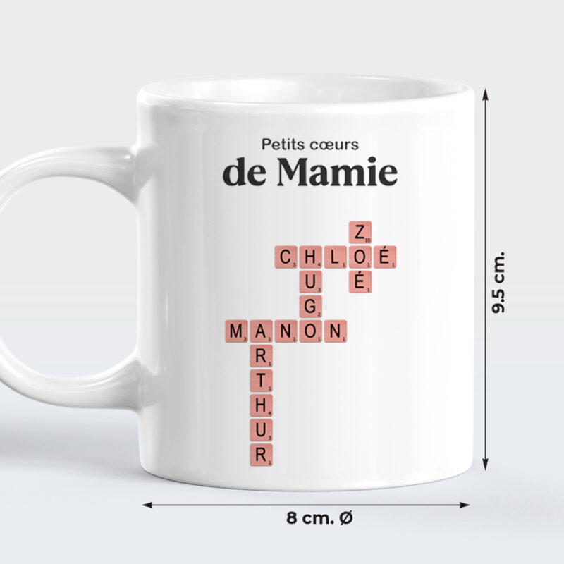 Mug design Scrabble avec texte et prénoms personnalisés
