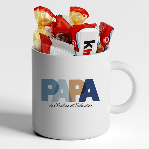 Tasse Papa en Lettres Colorées avec Prénoms personnalisée