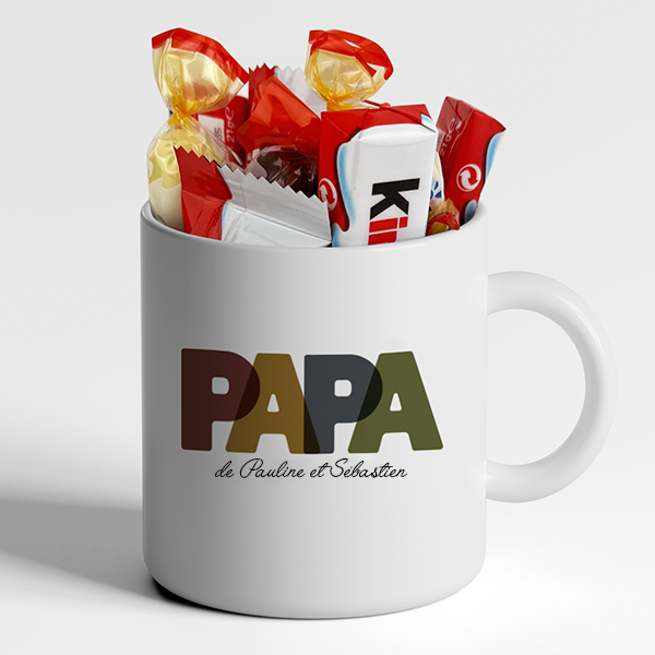 Tasse Papa en Lettres Colorées avec Prénoms personnalisée