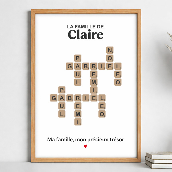 Affiche design Scrabble avec texte et prénoms personnalisés