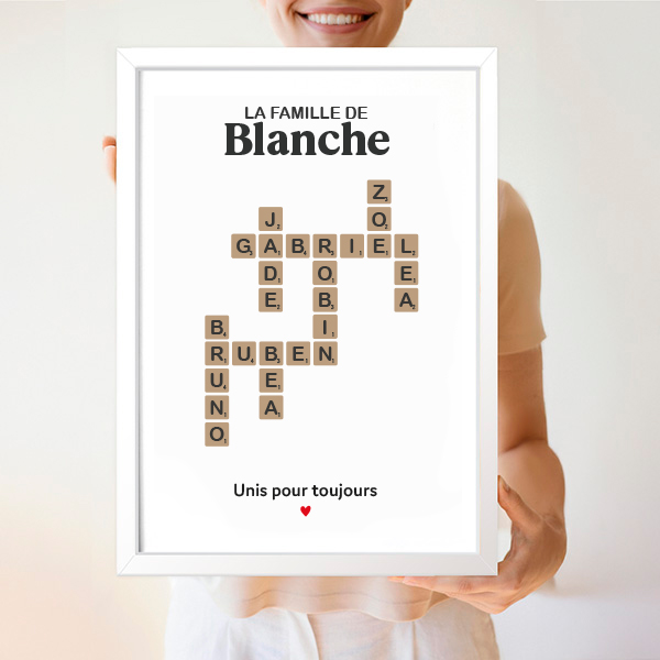Affiche design Scrabble avec texte et prénoms personnalisés