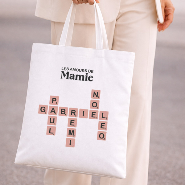 Tote bag design Scrabble avec texte personnalisé