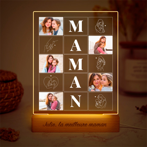 Lampe Maman avec Quatre Photos et Silhouettes personnalisée