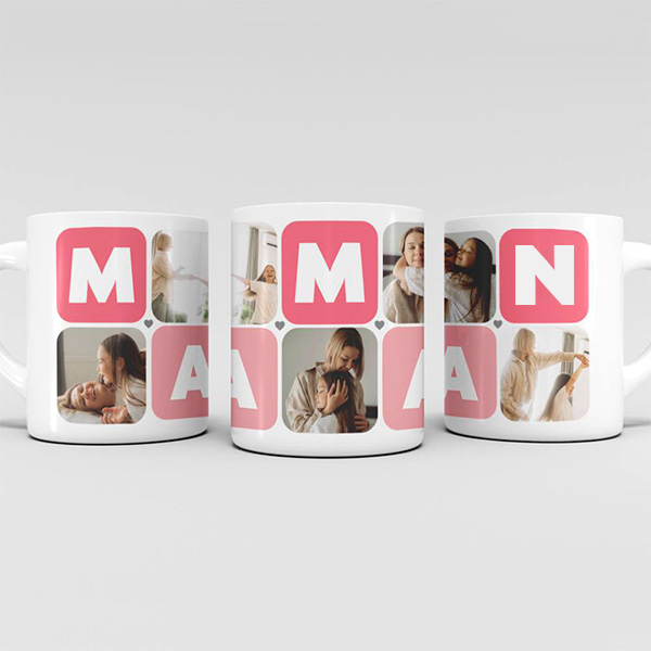 Tasse Maman Cubes Cœur avec Cinq Photos personnalisée