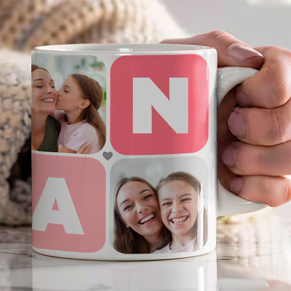 Tasse Maman Cubes Cœur avec Cinq Photos personnalisée
