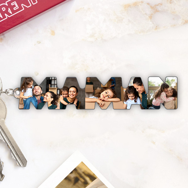 Porte-clés avec Photos dans les lettres Maman personnalisé