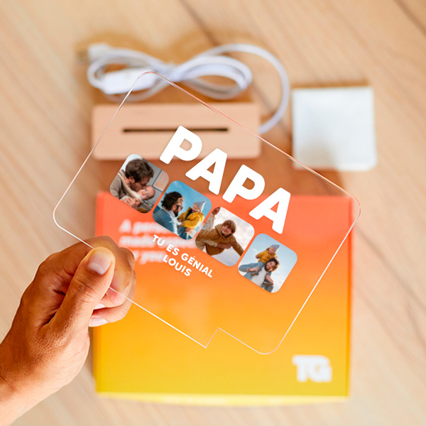 Lampe Papa avec Quatre Photos et Texte personnalisée