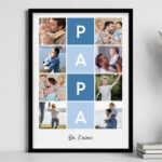 Vignette de Affiche Papa en Carrés Bleus avec Texte et Photos Personnalisées