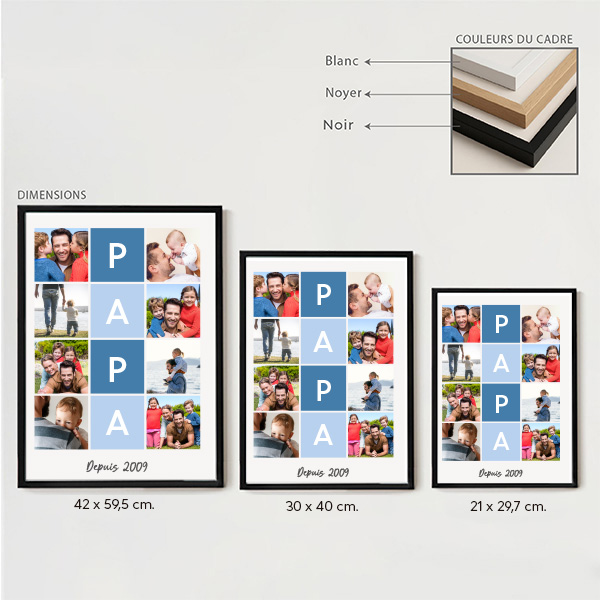 Affiche Papa en Carrés Bleus avec Texte et Photos Personnalisées