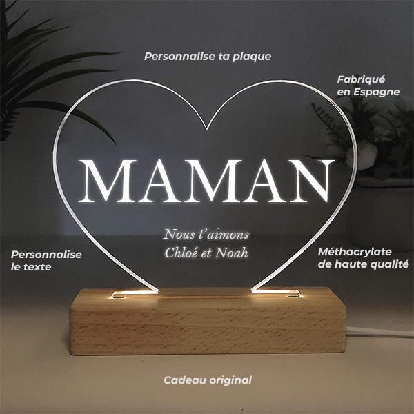 Lampe Maman en forme de cœur personnalisée