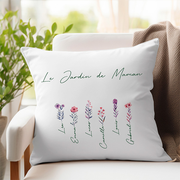 Coussin le Jardin de Maman avec Prénoms personnalisés