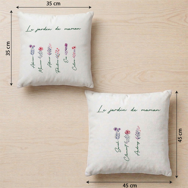 Coussin le Jardin de Maman avec Prénoms personnalisés