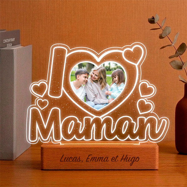 Lampe I Love Maman avec Photo personnalisée