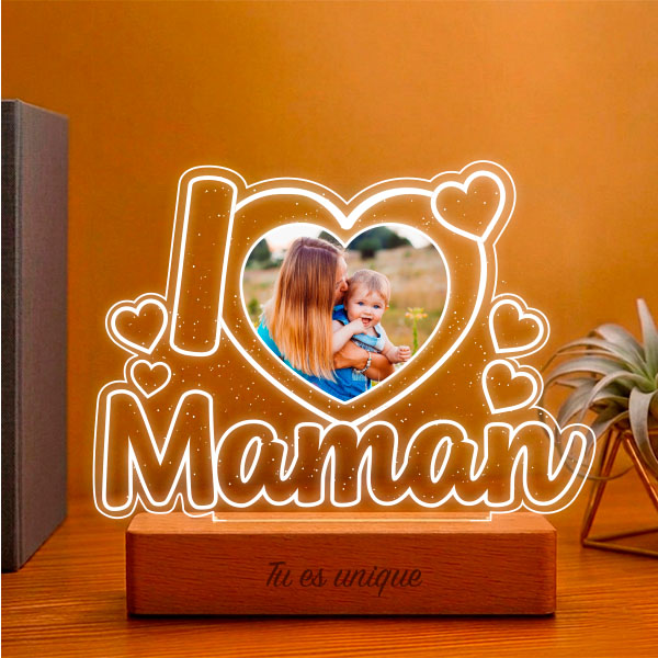 Lampe I Love Maman avec Photo personnalisée