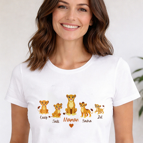 Pyjama Maman avec Lionceaux et Noms Personnalisés