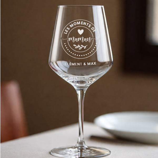 Verre à vin Les moments de Maman avec prénoms personnalisés
