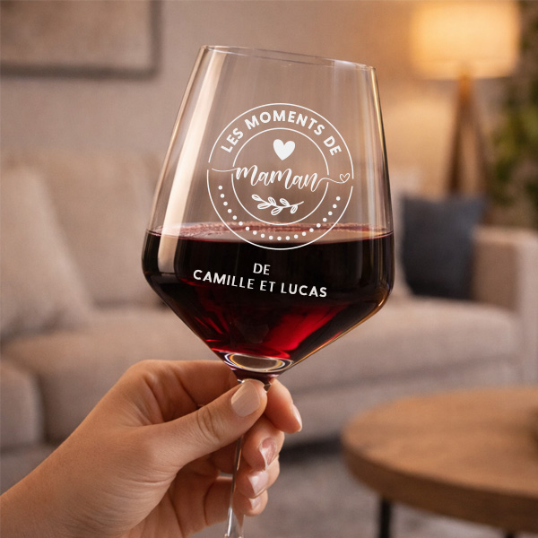 Verre à vin Les moments de Maman avec prénoms personnalisés