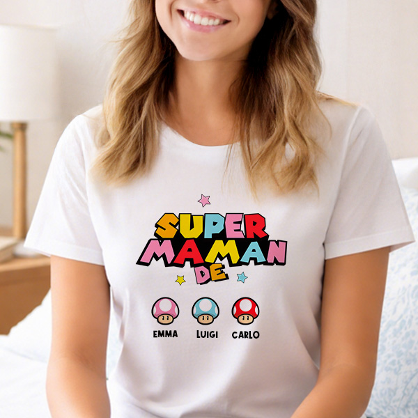 Pyjama Super Maman avec Prénoms personnalisés