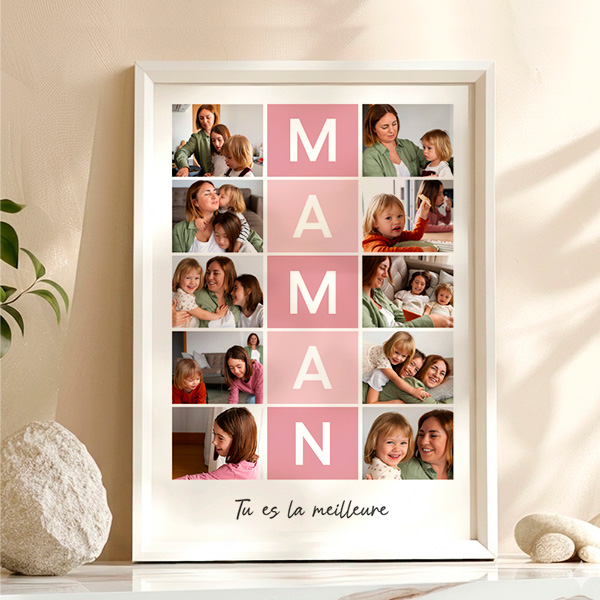 Affiche pour Maman avec Cadres Roses et Photos personnalisées