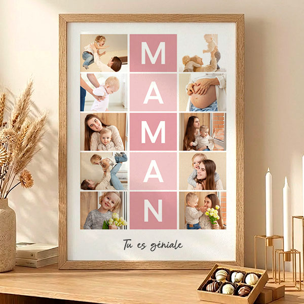 Affiche pour Maman avec Cadres Roses et Photos personnalisées