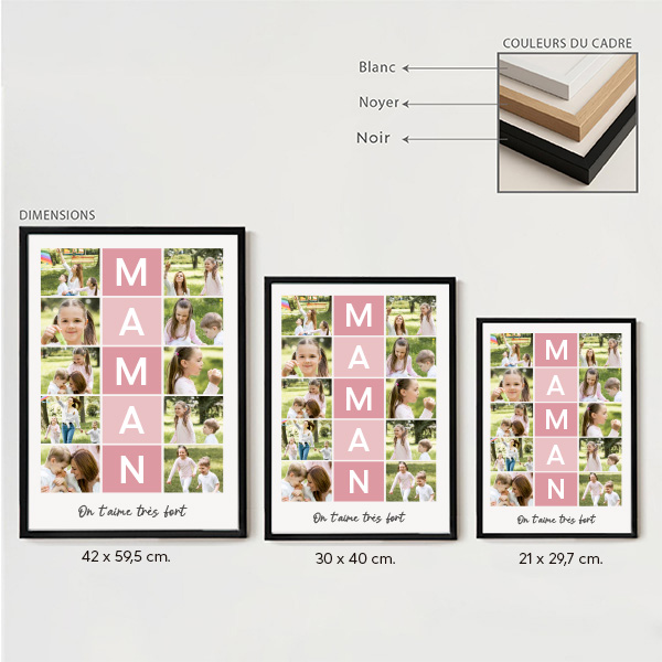 Affiche pour Maman avec Cadres Roses et Photos personnalisées