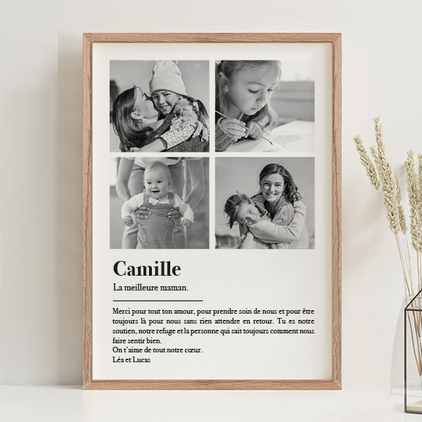 Affiche Définition de Maman en Noir et Blanc avec Photos personnalisées