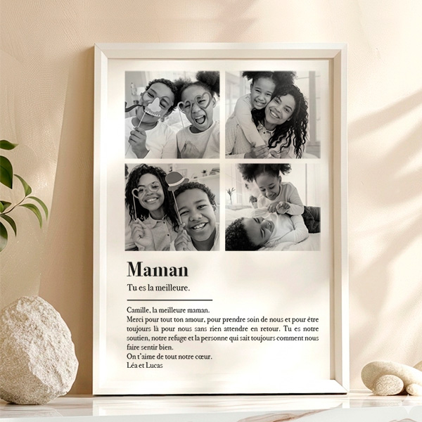 Affiche Définition de Maman en Noir et Blanc avec Photos personnalisées