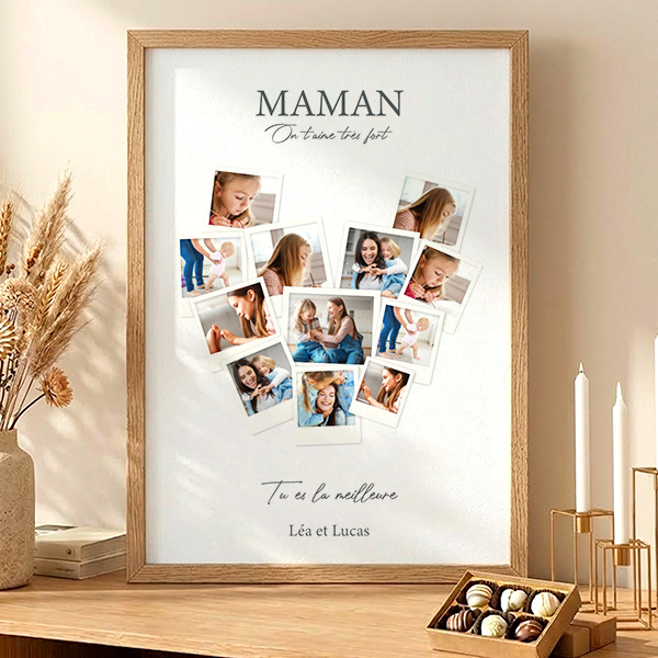 Affiche Maman Cœur en Photos Polaroid personnalisées