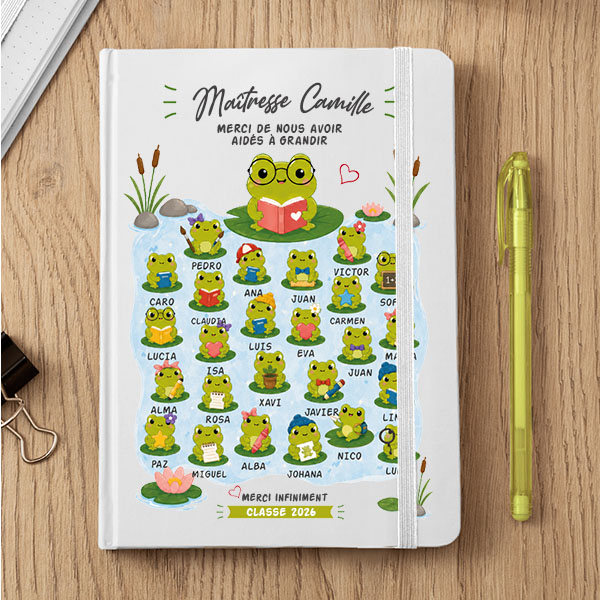 Carnet avec Petites Grenouilles et Prénoms personnalisés