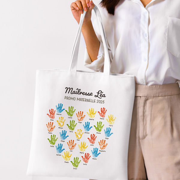 Tote Bag pour Enseignants avec Mains et Prénoms personnalisés