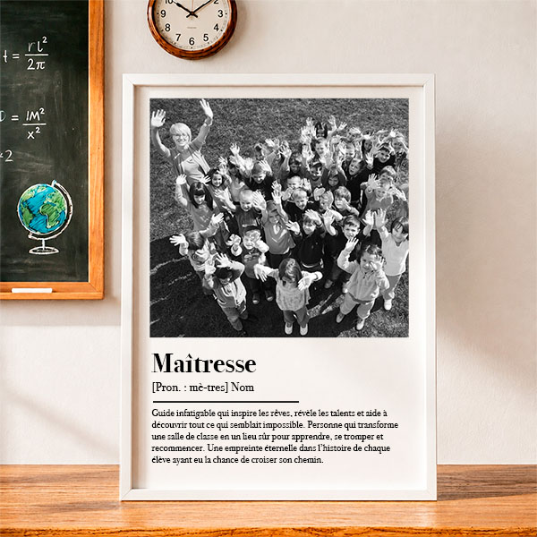 Affiche Définition d’Enseignant en Noir et Blanc avec Photos personnalisées