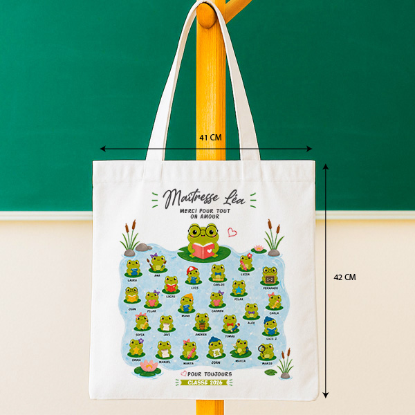 Tote Bag avec Petites Grenouilles et Prénoms personnalisés