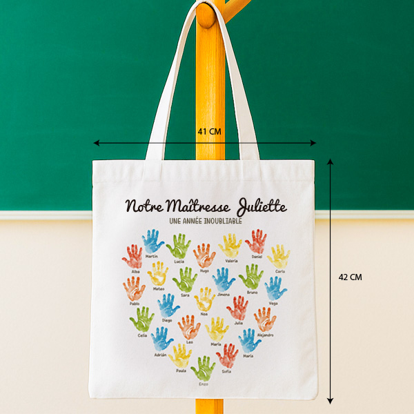 Tote Bag pour Enseignants avec Mains et Prénoms personnalisés