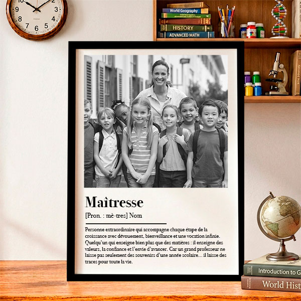 Affiche Définition d’Enseignant en Noir et Blanc avec Photos personnalisées
