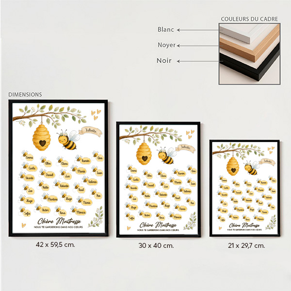 Affiche pour Enseignants avec Petites Abeilles et Prénoms personnalisés