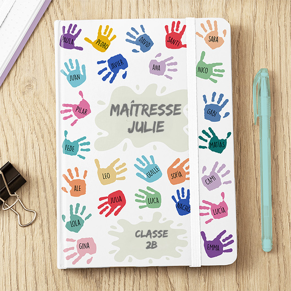 Carnet Mains Colorées avec Prénoms et Texte personnalisé